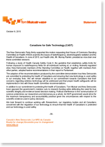 NDP Response Election 2015 Canadians for Safe Technology